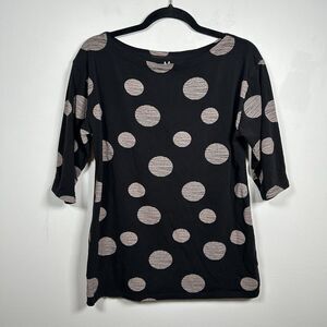 Matthildur MxM Lagenlook 3/4 Sleeve Cotton Black Polka Dot Top Women's Size XL